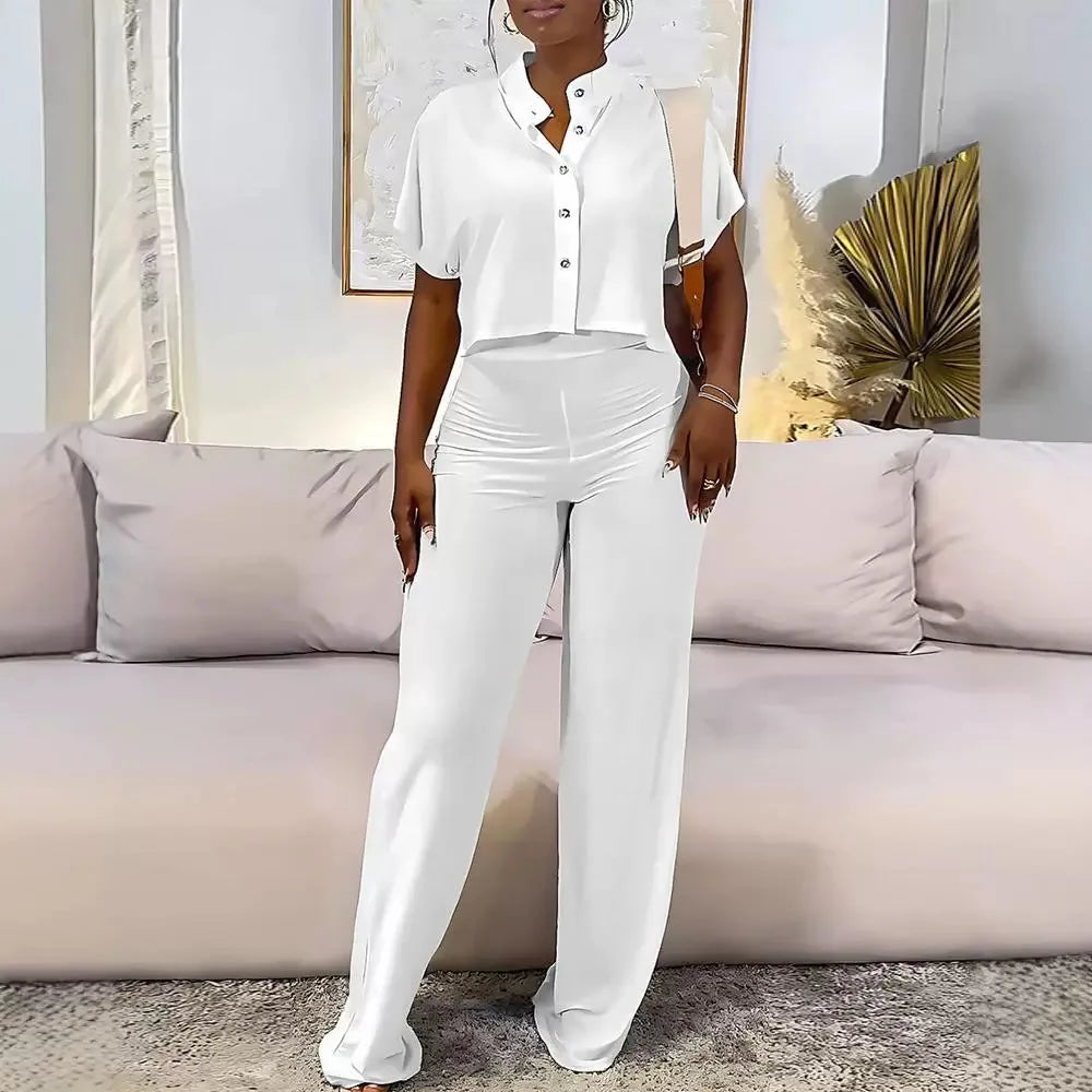 Sexy Elegant Two Piece Sets Womens Outfit Short Sleeved Top and Long Pant Fashion 2024 Summer New Casual Solid Color Suit Female