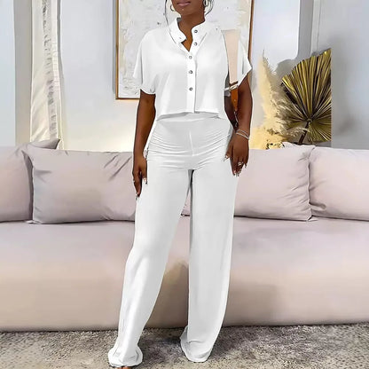 Sexy Elegant Two Piece Sets Womens Outfit Short Sleeved Top and Long Pant Fashion 2024 Summer New Casual Solid Color Suit Female