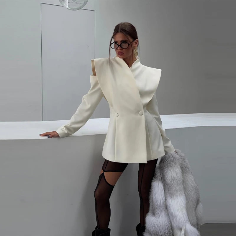 Chic Deconstructed Women's Blazer Full Sleeve Double-Breasted Waist-Closed Lady Jackets 2026 Spring Female Street Coats New
