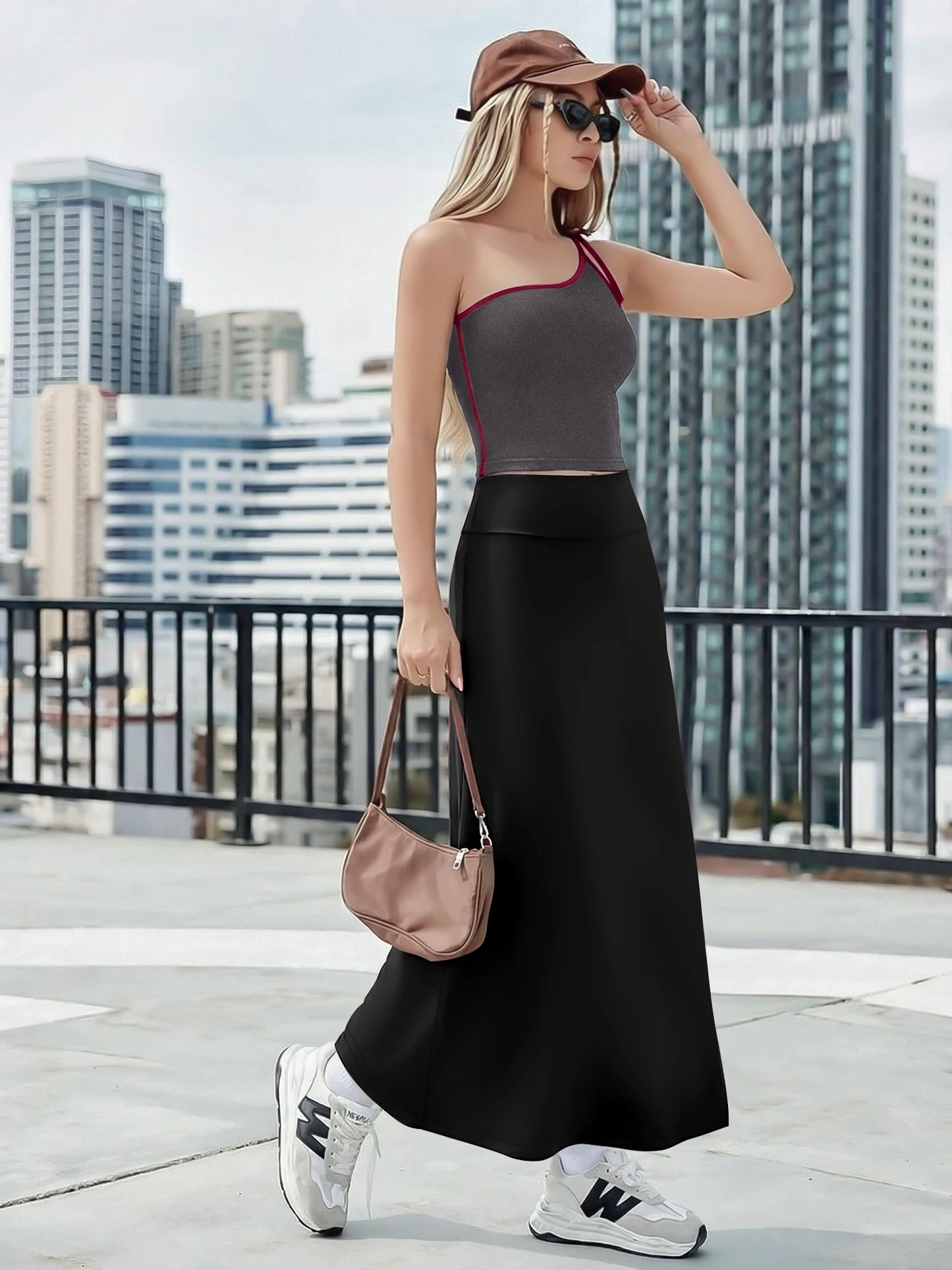 Summer Sexy One Shoulder Crop Top Maxi Skirt Set Women High Waist Slim Fit 2 Piece Outfit For Date Night