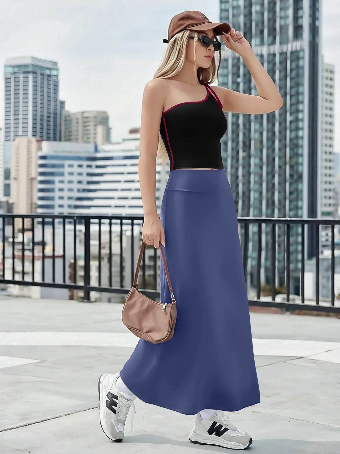 Summer Sexy One Shoulder Crop Top Maxi Skirt Set Women High Waist Slim Fit 2 Piece Outfit For Date Night