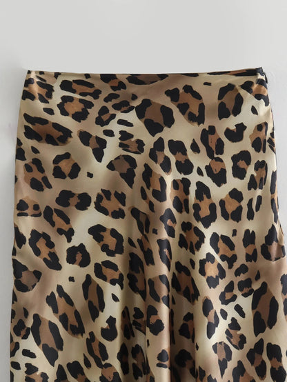 HH Women Fashion Leopard Print Skirt Vintage High Waist Midi Skirts Elegant Women Summer Casual Streetwear Skirt