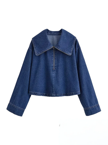 KONDALA Vintage Casual Chic Women Cowboy Suit Zipper Loose Jackets Long Pockets Pants Fashion 2025 Spring Summer Denim Suits
