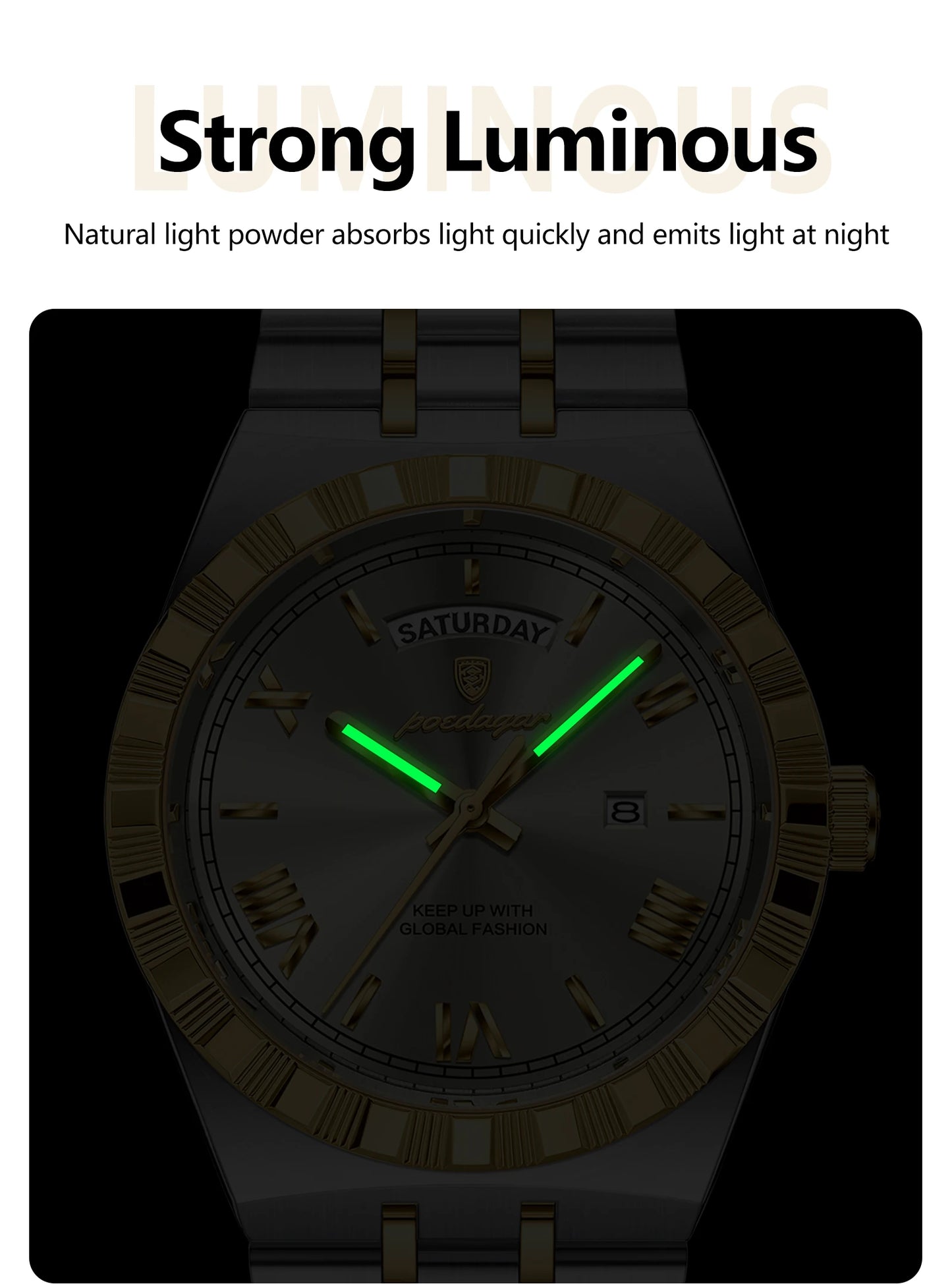POEDAGAR Fashion Business Men's Watch Luminous Waterproof Week Date Luxury Man Wristwatch Stainless Steel Quartz Watches For Men