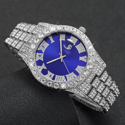 Luxury Full Diamond Men Calendar Quartz Watch Fashion Stainless Steel Band Male Quartz Wristwatches Date Clock Reloj Hombre