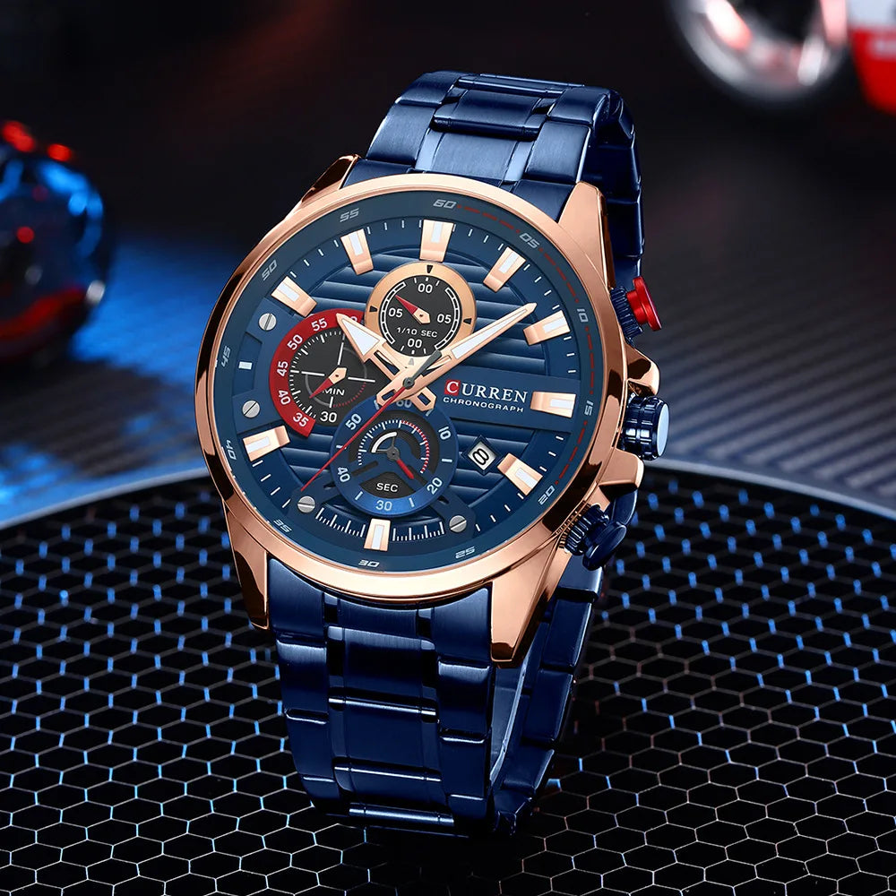 Gurren 8415 Men's Minimalist Six-hand Quartz Watch, Water-resistant Calendar Business Wristwatch