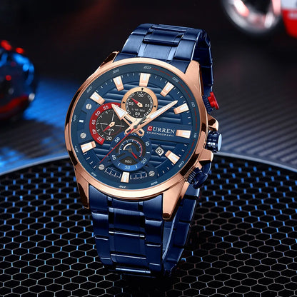 Gurren 8415 Men's Minimalist Six-hand Quartz Watch, Water-resistant Calendar Business Wristwatch