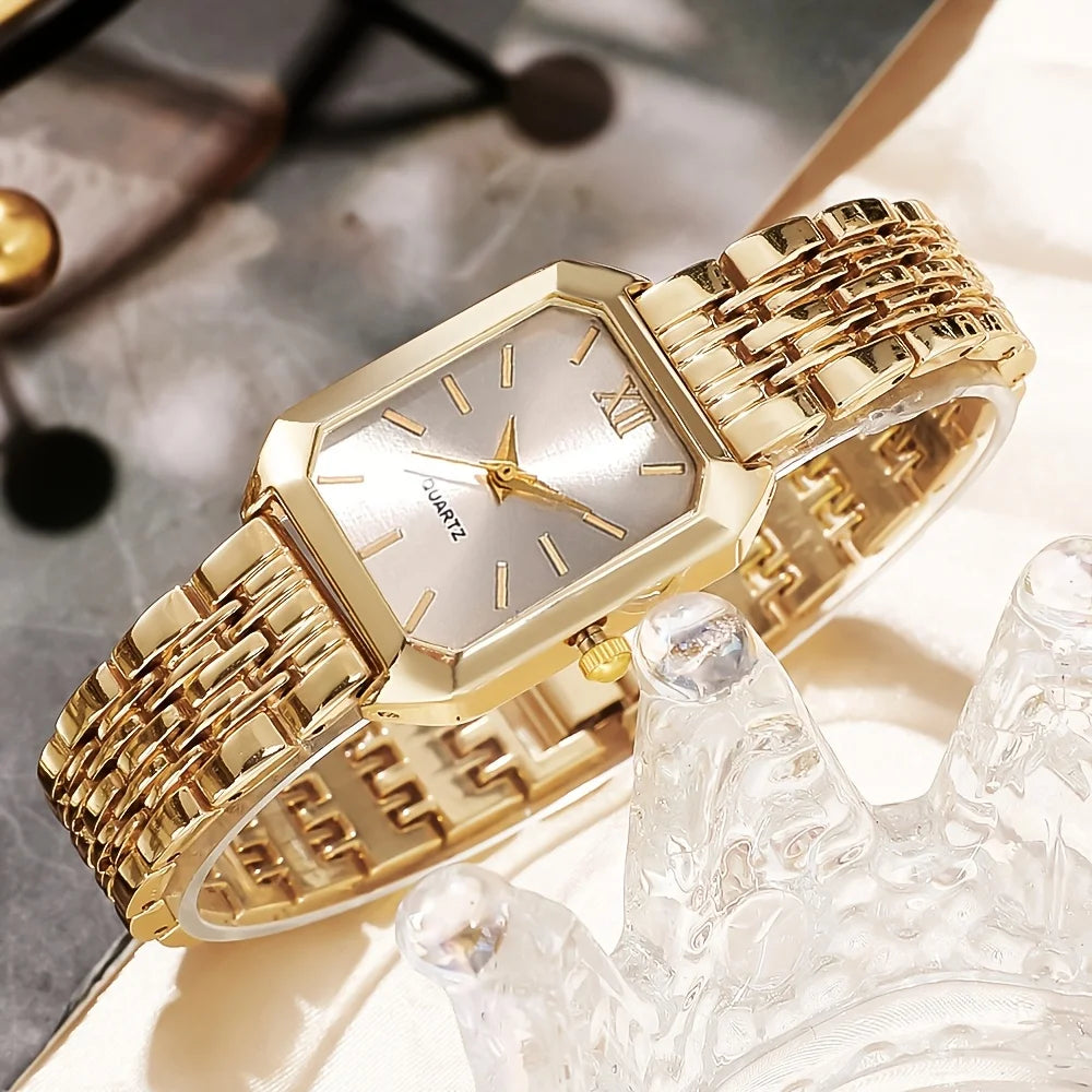 5PCS/Set Elegant Rectangle Women Watches Fashion Ladies Quartz Wristwatch Jewelry Set Reloj Mujer Girls Clock Gift（Without Box）