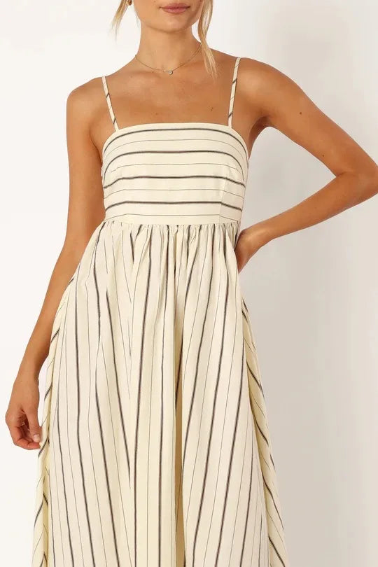 Fashion Stripe Slip Maxi Dress Women 2024 New Elegant Sleeveless Slash Neck Suspender Beach Dress Females Holiday Party Vestidos