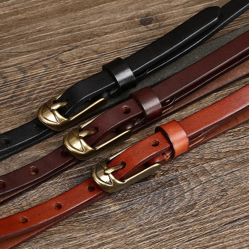 1.5cm Women Belts Copper Pin Buckle Thick Real Cowskin Genuine Leather Belt Female Waistband for Jeans Thin Ladies Belt
