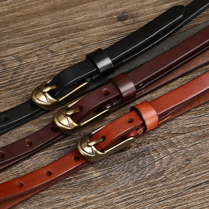 1.5cm Women Belts Copper Pin Buckle Thick Real Cowskin Genuine Leather Belt Female Waistband for Jeans Thin Ladies Belt