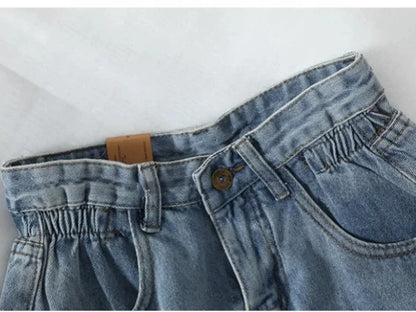 PTKPCC New Summer Korean Retro High-waist Loose  Jeans Shorts Women Versatile Edge Casual Hot Pants Women Clothing Jeans PTKPCC