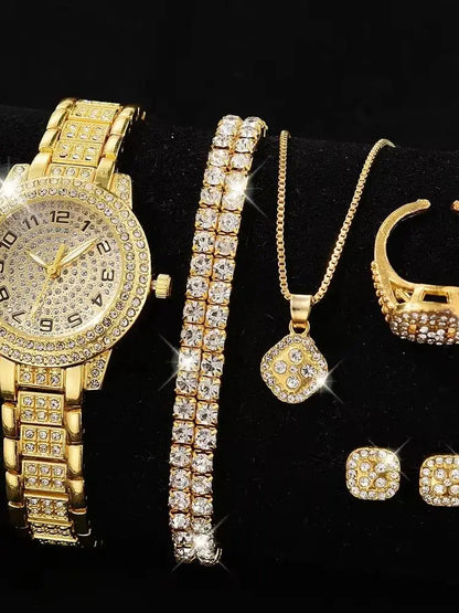 Luxury Women Gold Watch Fashion Ladies Quartz Diamond Wristwatch Elegant Female Bracelet Watches Set Reloj Mujer