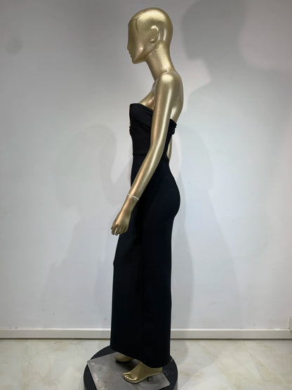 Ladies Women Celebrity Sexy Strapless Backless Black Maxi Long Bodycon Bandage Dress 2025 Elegant Evening Club Party Outfit