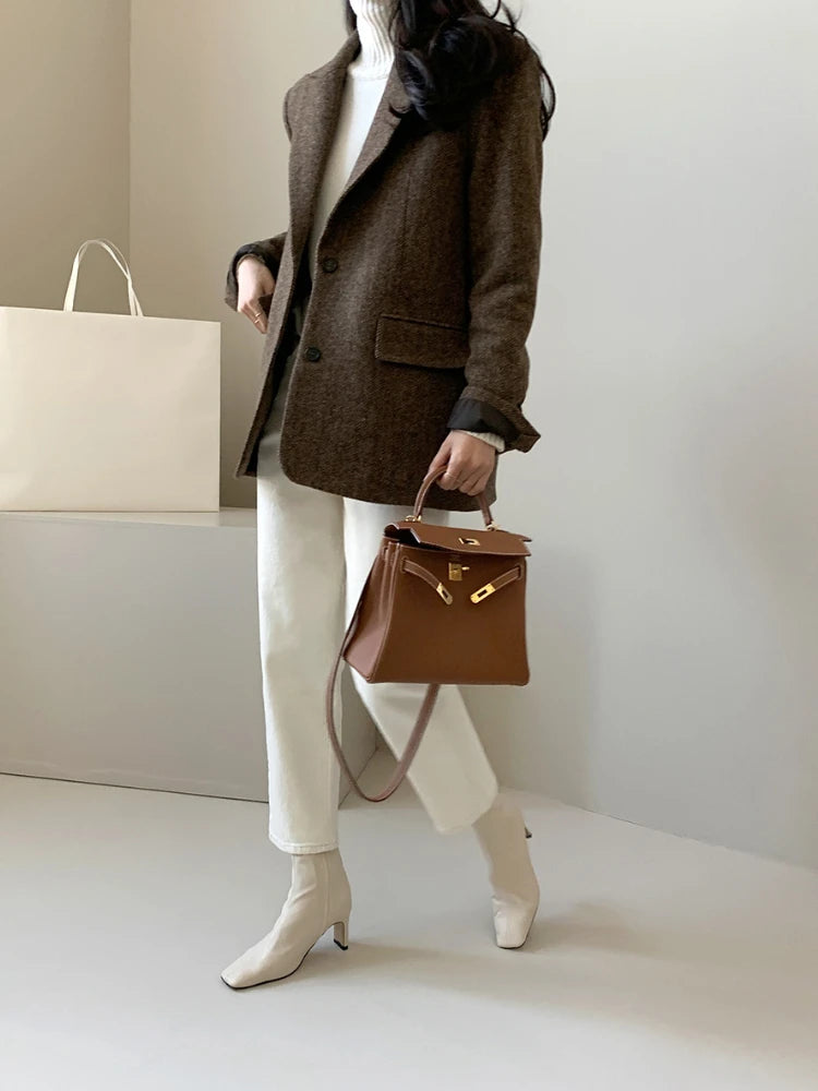 Woolen Jackets Thick and Warm Korean Fashion Heavy Jackets High-end Versatile New Autumn and Winter Black Tweed Suit Women Coat