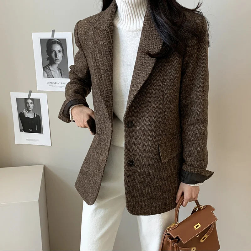Woolen Jackets Thick and Warm Korean Fashion Heavy Jackets High-end Versatile New Autumn and Winter Black Tweed Suit Women Coat