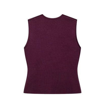 HH Women 2 Piece Skirt Set Elegant V-Neck Sleeveless Button Knitted Vest Top+Splicing High Waist Zipper Ankle-Length Skirts