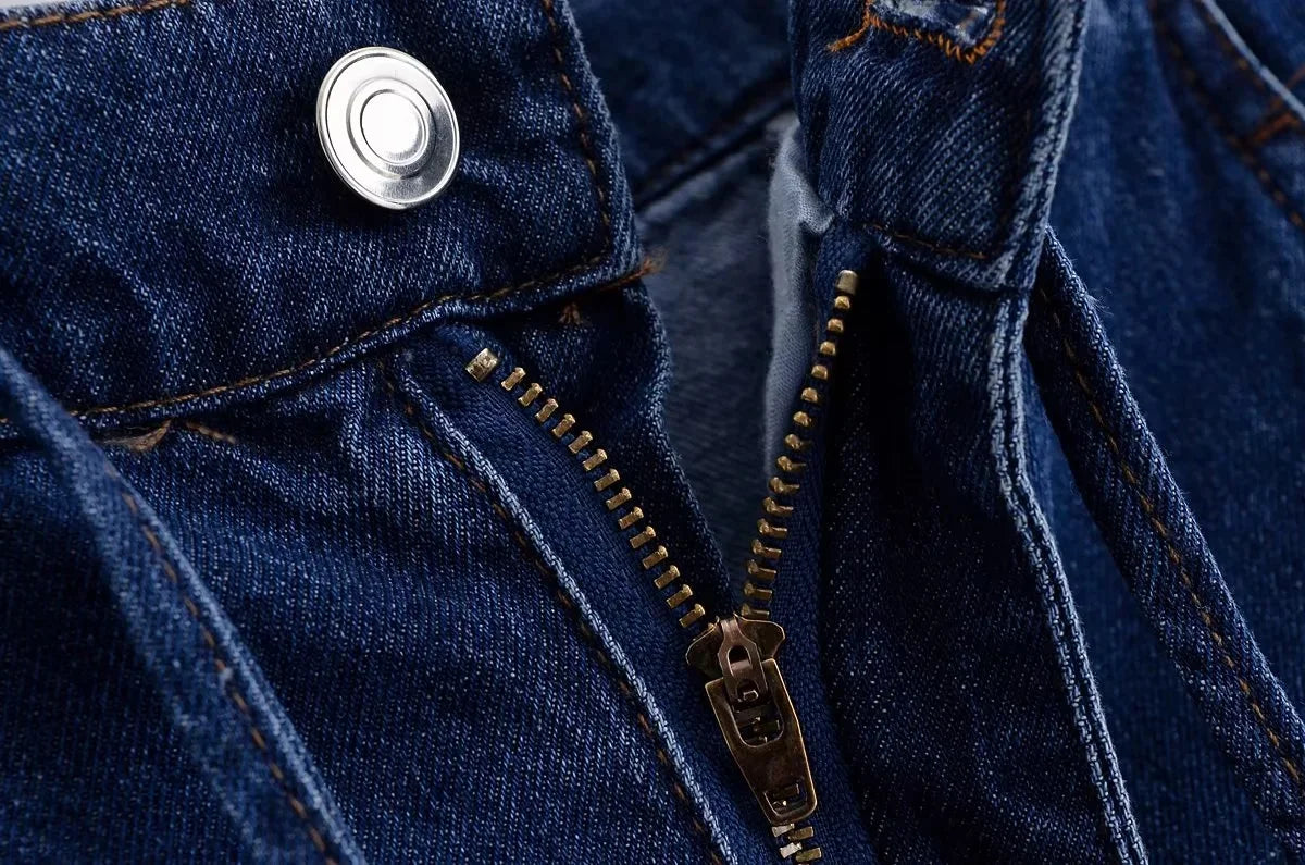 KONDALA Vintage Casual Chic Women Cowboy Suit Zipper Loose Jackets Long Pockets Pants Fashion 2025 Spring Summer Denim Suits