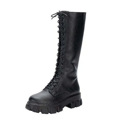 Winter women zipper new long boot Fashion lace up non slip shoes Casual Thick soled trend Boots comfortable ladies shoe Botas