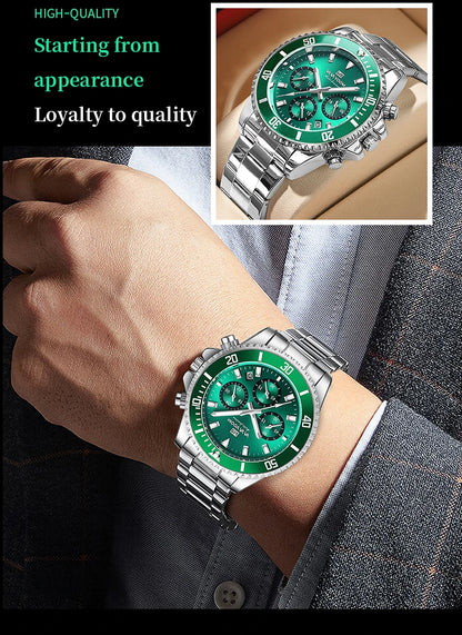 Multifunctional Mens Quartz Watch Luxury Water Night Glow Business Style Diver Series Stainless Steel Leisure Fashion Wristwatch