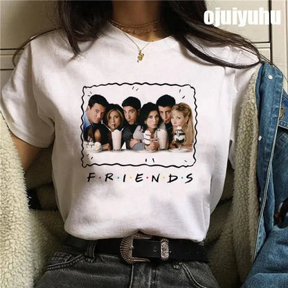 Fashion Friends Tv Show Funny Cartoon Women's T-shirt print ladies T-shirt casual basis O-collar black shirt short sleeve Tshirt