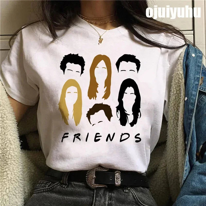 Fashion Friends Tv Show Funny Cartoon Women's T-shirt print ladies T-shirt casual basis O-collar black shirt short sleeve Tshirt