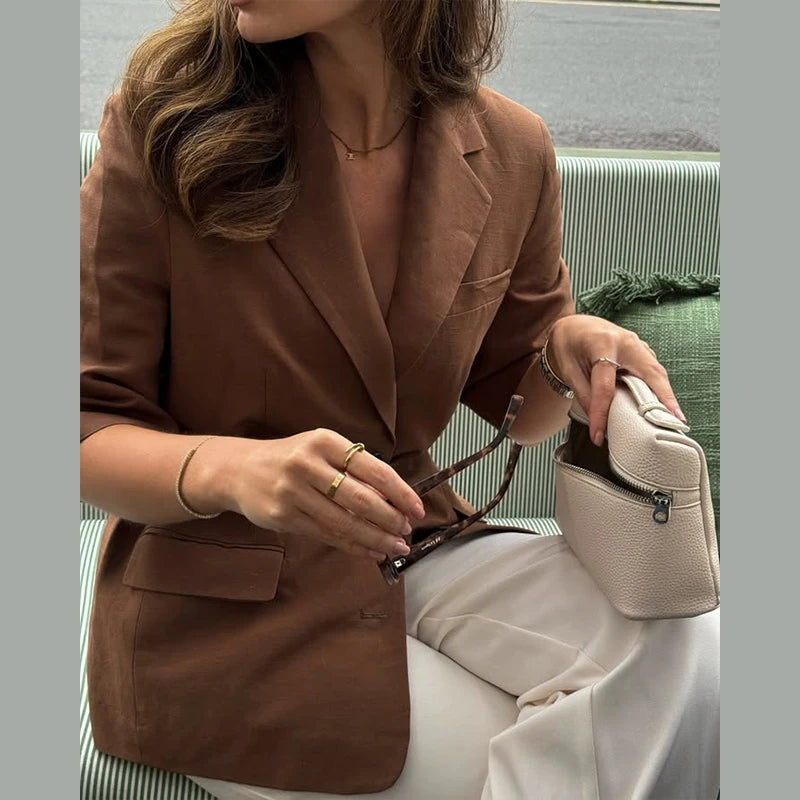 Cotton Linen Belt Blazer Shorts Sets Women Loose Lapel Half Sleeve Jackets Wide Leg Short Pants 2025 Summer Lady Street Outfits