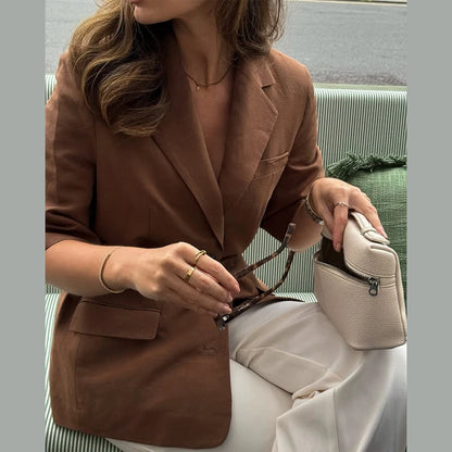 Cotton Linen Belt Blazer Shorts Sets Women Loose Lapel Half Sleeve Jackets Wide Leg Short Pants 2025 Summer Lady Street Outfits
