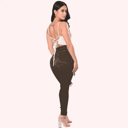 New Designer Denim Women 2025 High Waist Ripped Jeans for Women Skinny Black White Jeans Woman Elastic Slim Jean Female Femme
