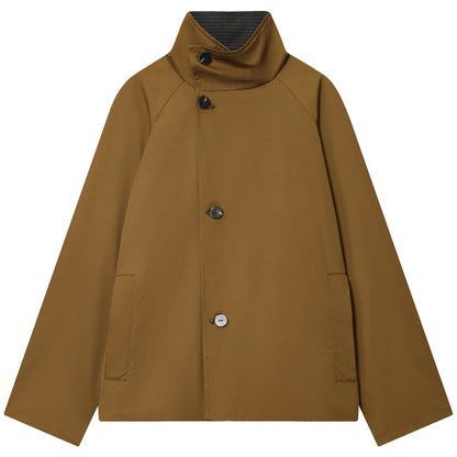 HXAO Women's Jacket Autumn Crop Reversible Trench Coat New In Coat & Jacket Asymmetric Button High Neck Long Sleeve Windbreaker