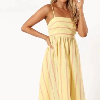 Fashion Stripe Slip Maxi Dress Women 2024 New Elegant Sleeveless Slash Neck Suspender Beach Dress Females Holiday Party Vestidos