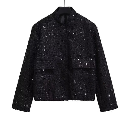 Suninheart Winter Women's Sequins Bomber Jacket Paillette Shiny Gold Jacket Coat Glitter Outerwear Lady New in Coats & Jackets