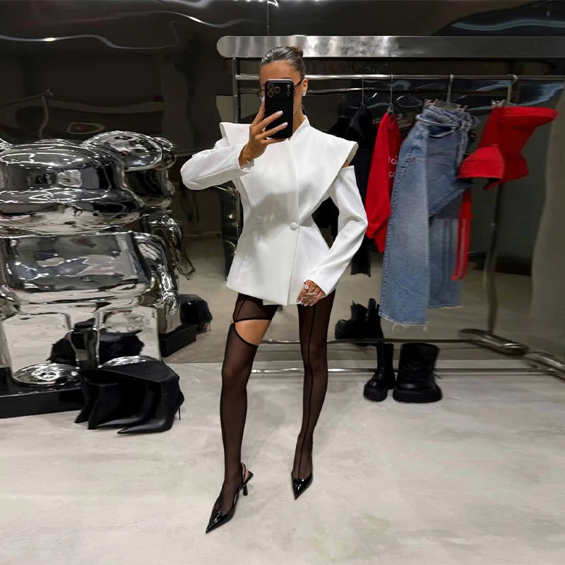 Chic Deconstructed Women's Blazer Full Sleeve Double-Breasted Waist-Closed Lady Jackets 2026 Spring Female Street Coats New
