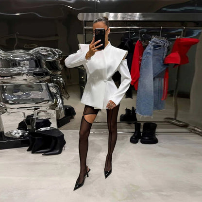 Chic Deconstructed Women's Blazer Full Sleeve Double-Breasted Waist-Closed Lady Jackets 2026 Spring Female Street Coats New
