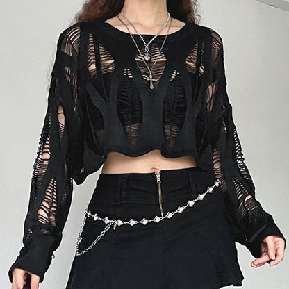 ITOOLIN Women Hole Hollow Out Y2K T-shirts Batwing Sleeve Knitted Shirt For Women Loose Streetwear Tops Spring Autumn 2024