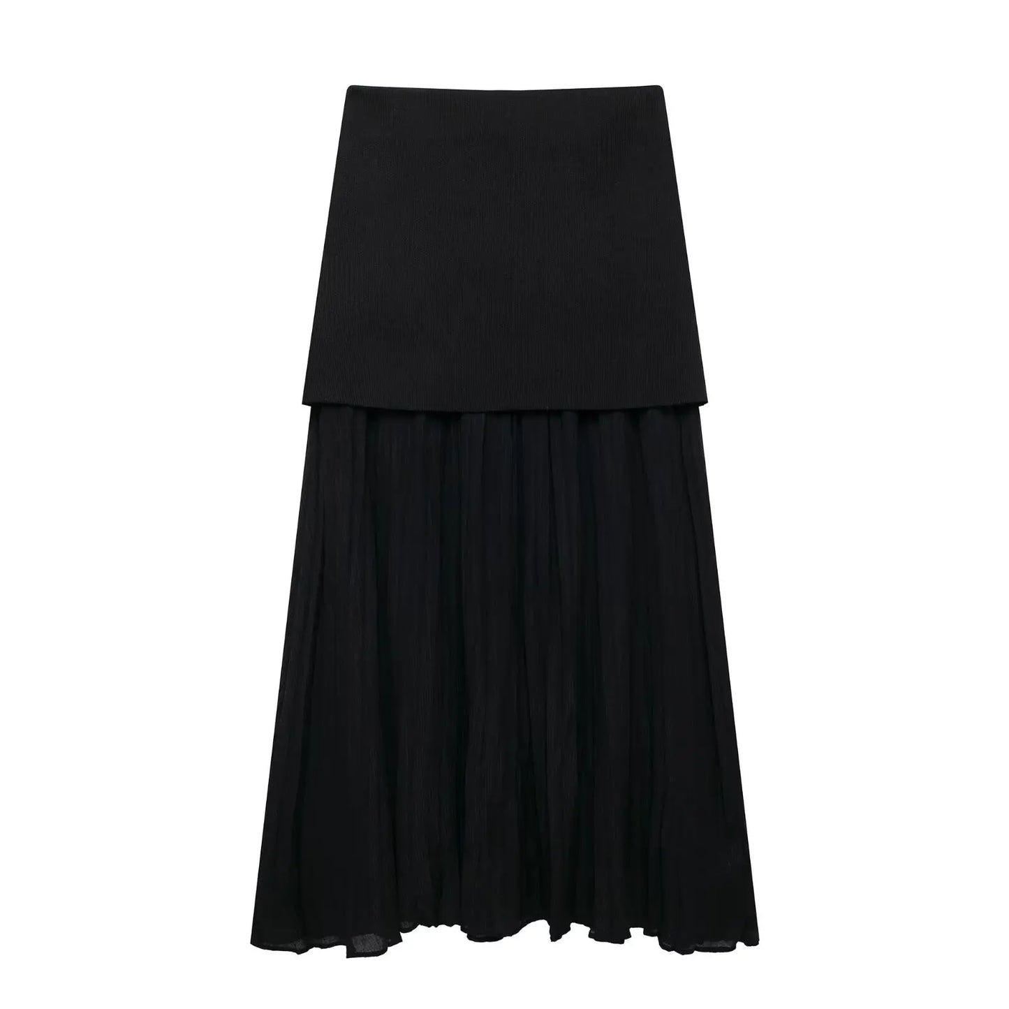 HH Women 2 Piece Skirt Set Elegant V-Neck Sleeveless Button Knitted Vest Top+Splicing High Waist Zipper Ankle-Length Skirts