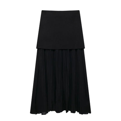 HH Women 2 Piece Skirt Set Elegant V-Neck Sleeveless Button Knitted Vest Top+Splicing High Waist Zipper Ankle-Length Skirts