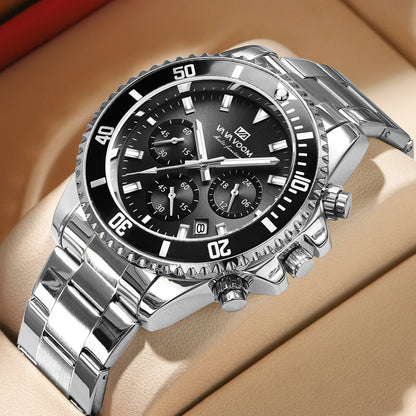 Multifunctional Mens Quartz Watch Luxury Water Night Glow Business Style Diver Series Stainless Steel Leisure Fashion Wristwatch