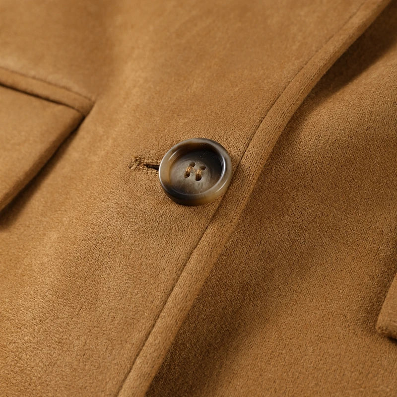 Vintage Suede Single Breasted Female Jackets Chic Long Sleeve Lapel Coats for Women 2025 Spring New Lady Outerwear High Street