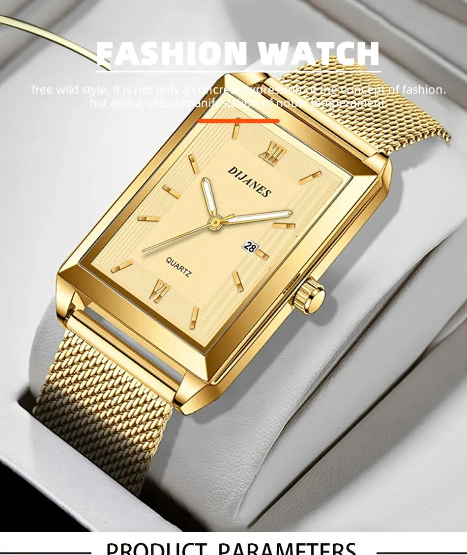 Mens Fashion Sports Watches Simple Men Luxury Gold Business Ultra Thin Stainless Steel Mesh Belt Quartz Watch