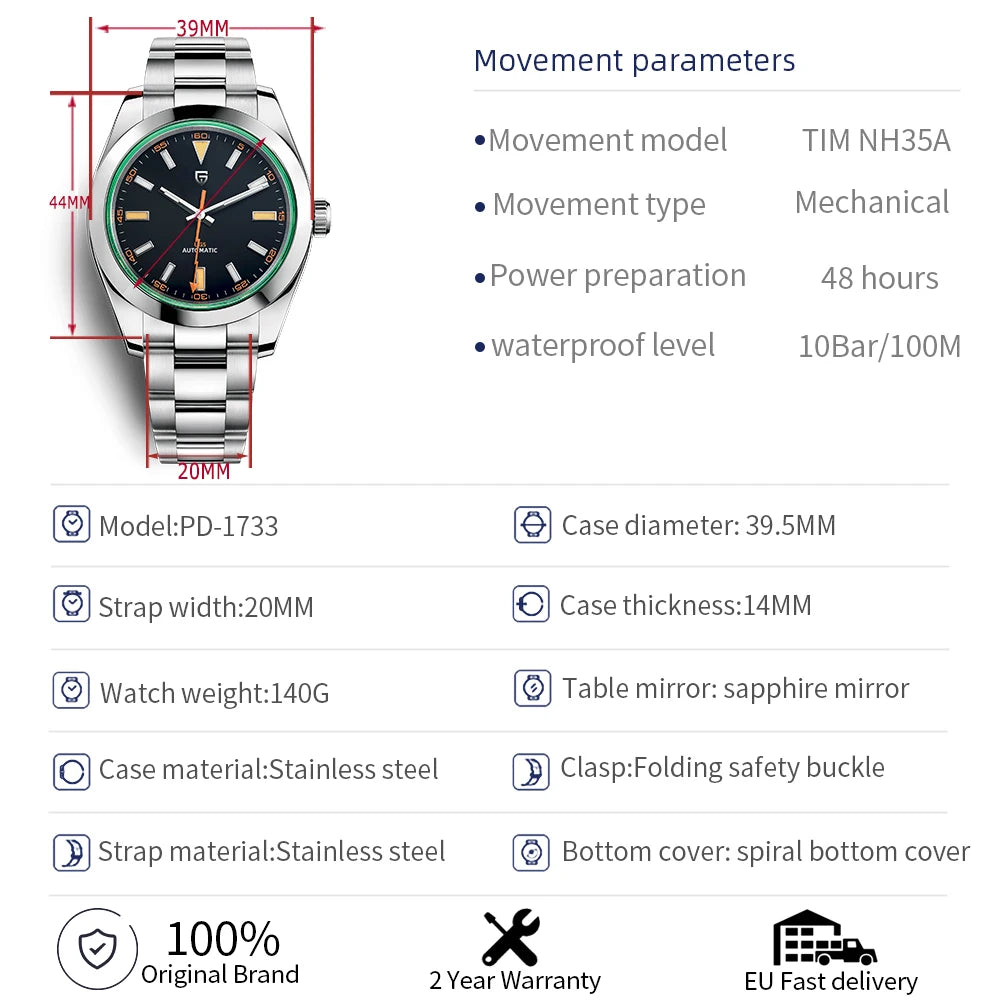 PAGANI DESIGN 2026 New Z-Blue Men's Mechanical Watches Luxury Sapphire Glass 8215 Automatic Watch For Men Stainless steel Clock