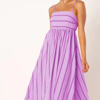 Fashion Stripe Slip Maxi Dress Women 2024 New Elegant Sleeveless Slash Neck Suspender Beach Dress Females Holiday Party Vestidos