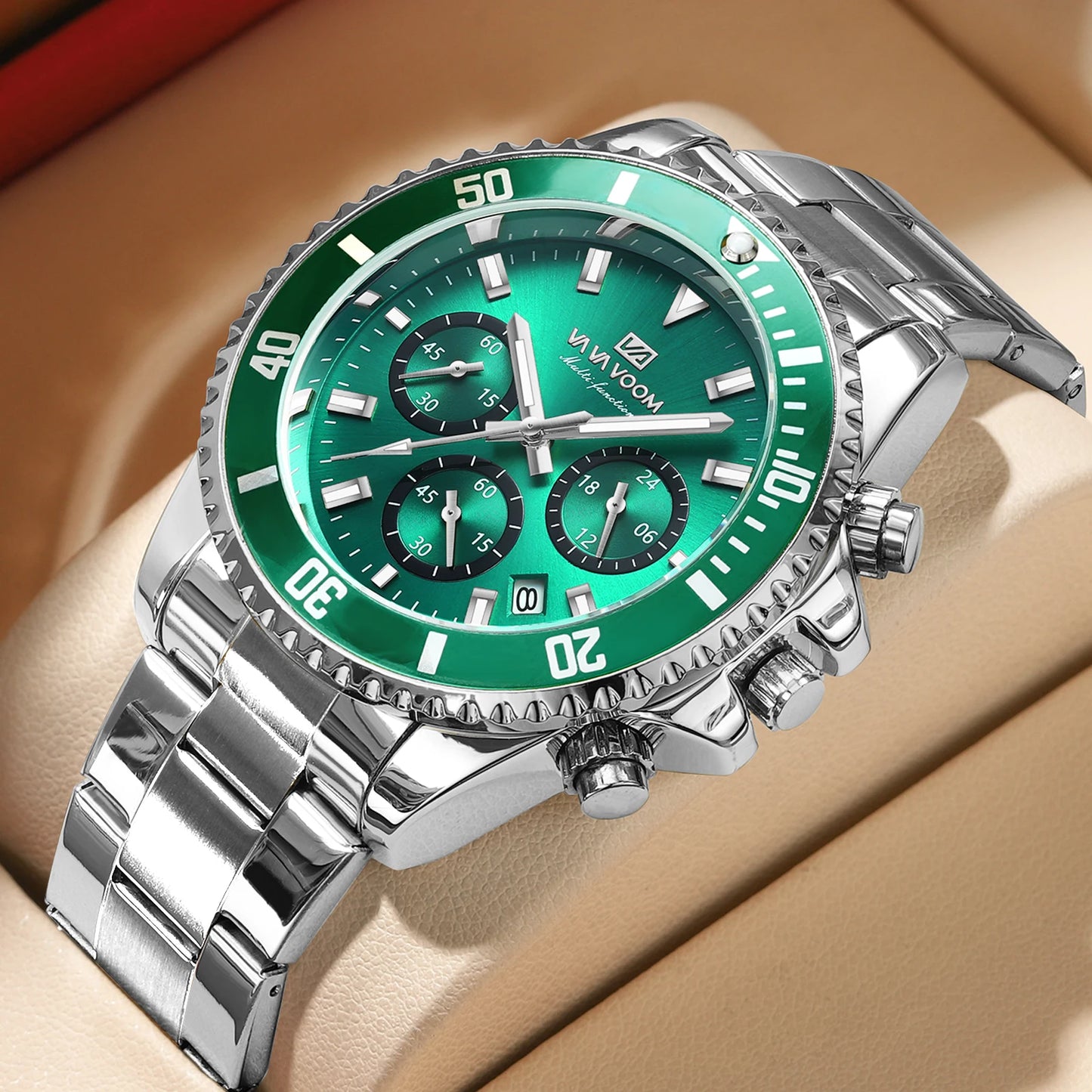 Multifunctional Mens Quartz Watch Luxury Water Night Glow Business Style Diver Series Stainless Steel Leisure Fashion Wristwatch