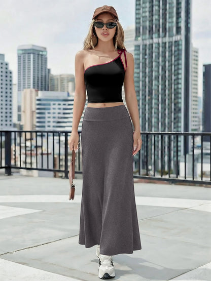 Summer Sexy One Shoulder Crop Top Maxi Skirt Set Women High Waist Slim Fit 2 Piece Outfit For Date Night