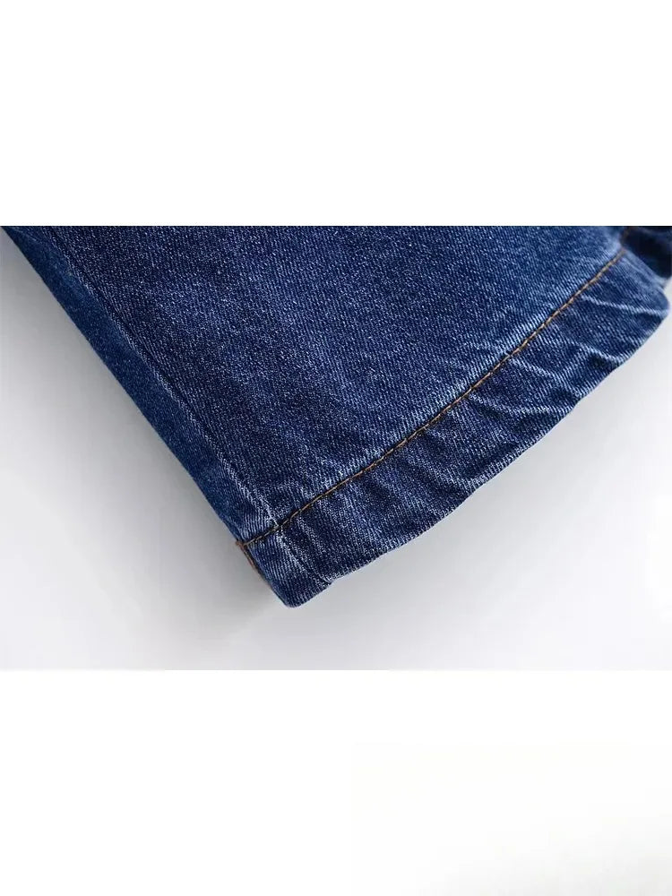 KONDALA Vintage Casual Chic Women Cowboy Suit Zipper Loose Jackets Long Pockets Pants Fashion 2025 Spring Summer Denim Suits