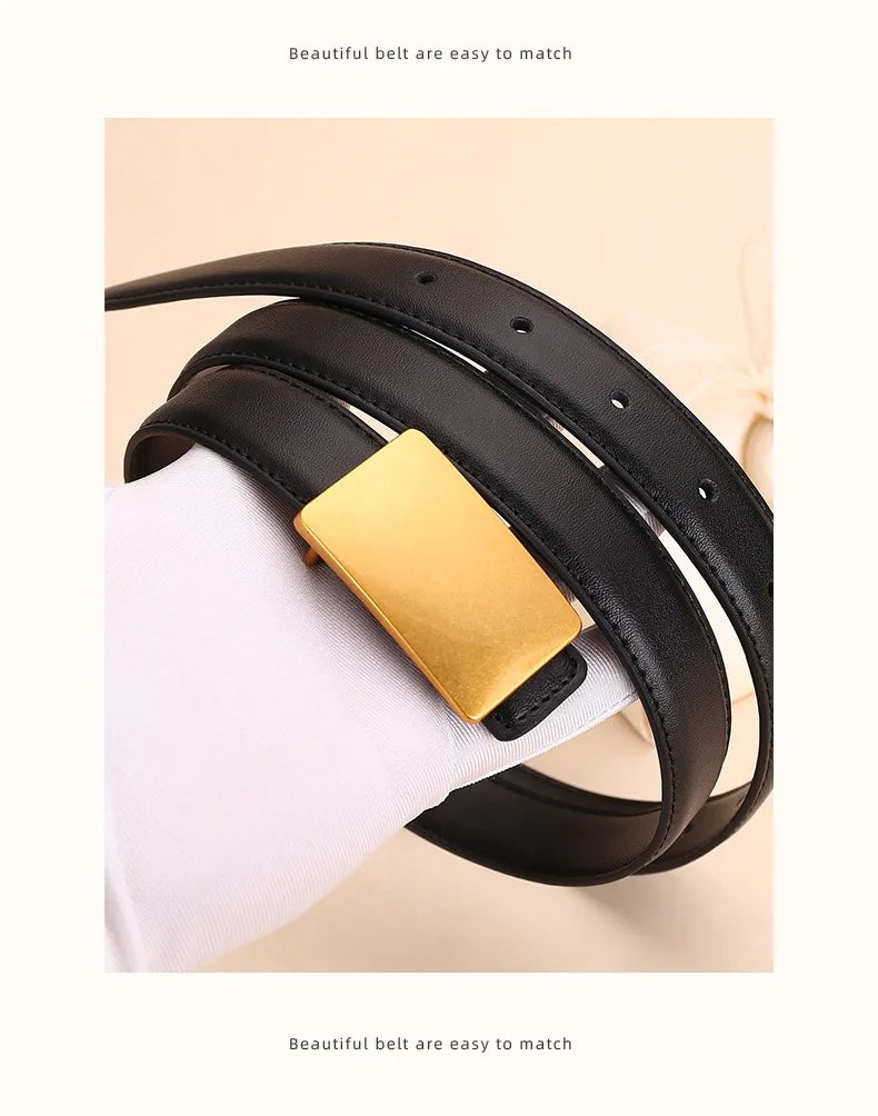 Women's Leather Belt Luxury Brand Waist Chain for Jeans and Dress Retro Pyramid Buckle Double Sided Belts