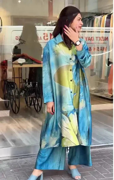 Elegant For Women Print Long Top 2 Pieces Set Spring Floral Single Breasted Lapel Shirt Wide Leg Pant Outfits Loose Leisure Suit