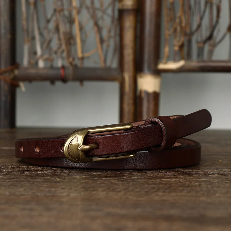 1.5cm Women Belts Copper Pin Buckle Thick Real Cowskin Genuine Leather Belt Female Waistband for Jeans Thin Ladies Belt