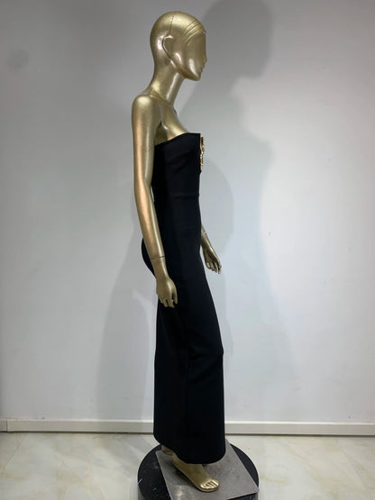 Ladies Women Celebrity Sexy Strapless Backless Black Maxi Long Bodycon Bandage Dress 2025 Elegant Evening Club Party Outfit