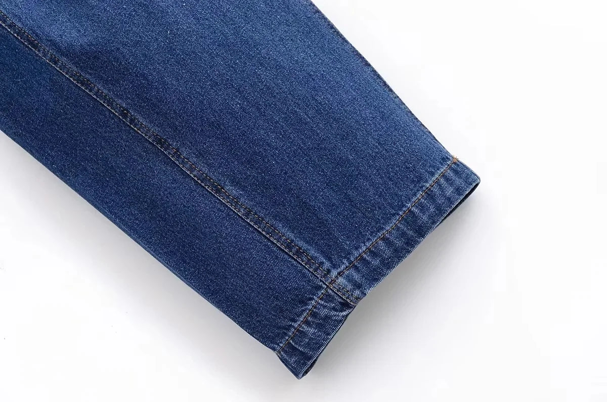 KONDALA Vintage Casual Chic Women Cowboy Suit Zipper Loose Jackets Long Pockets Pants Fashion 2025 Spring Summer Denim Suits